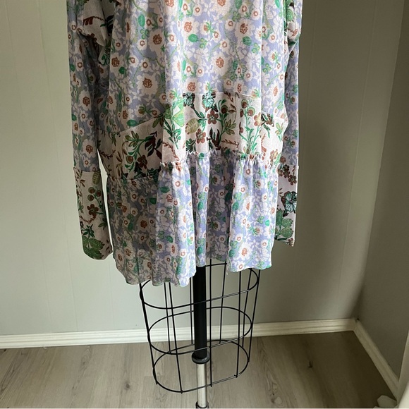 Free People Isabelle Floral Tunic Top Medium Baggy Oversized Flowy Peasant Boho - Picture 8 of 16